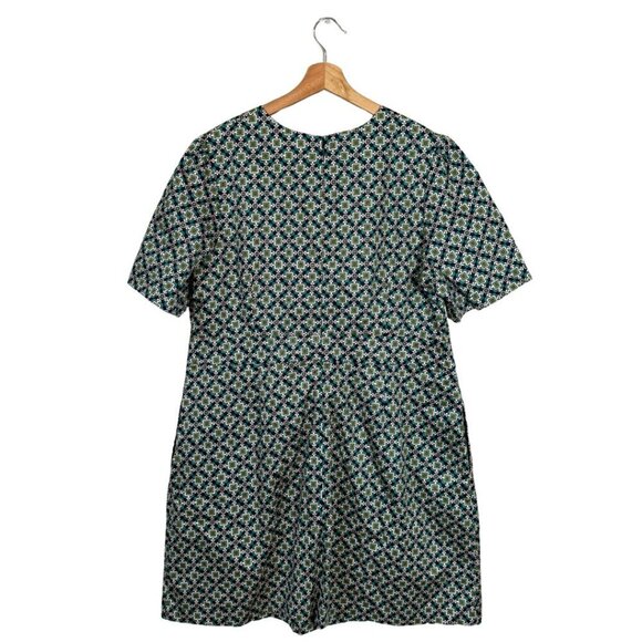 Boden Geometric Pattern Shift Mini Dress Womens 16/18R Green Short Sleeve Preppy - Picture 3 of 14